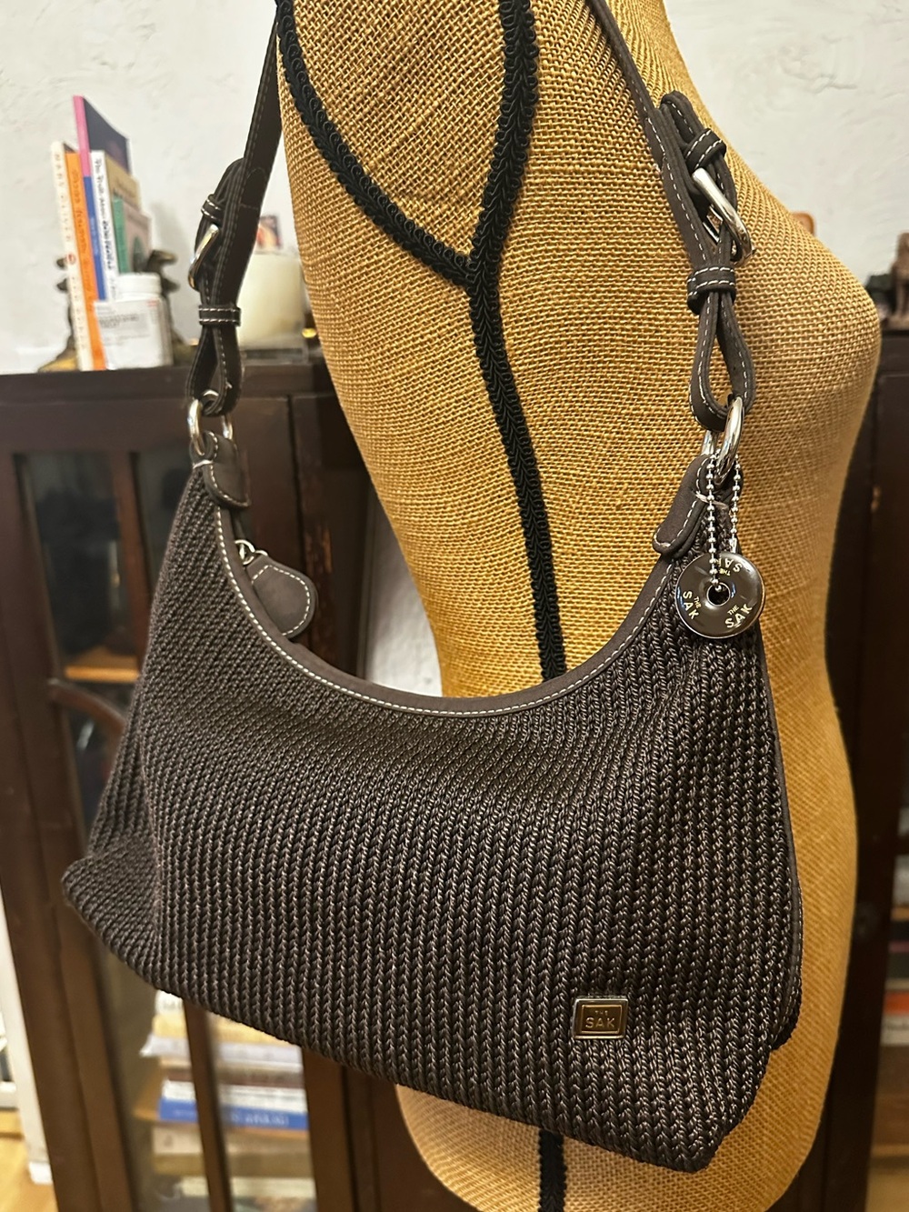 The Sak Brown Woven Shoulder Bag with Charm